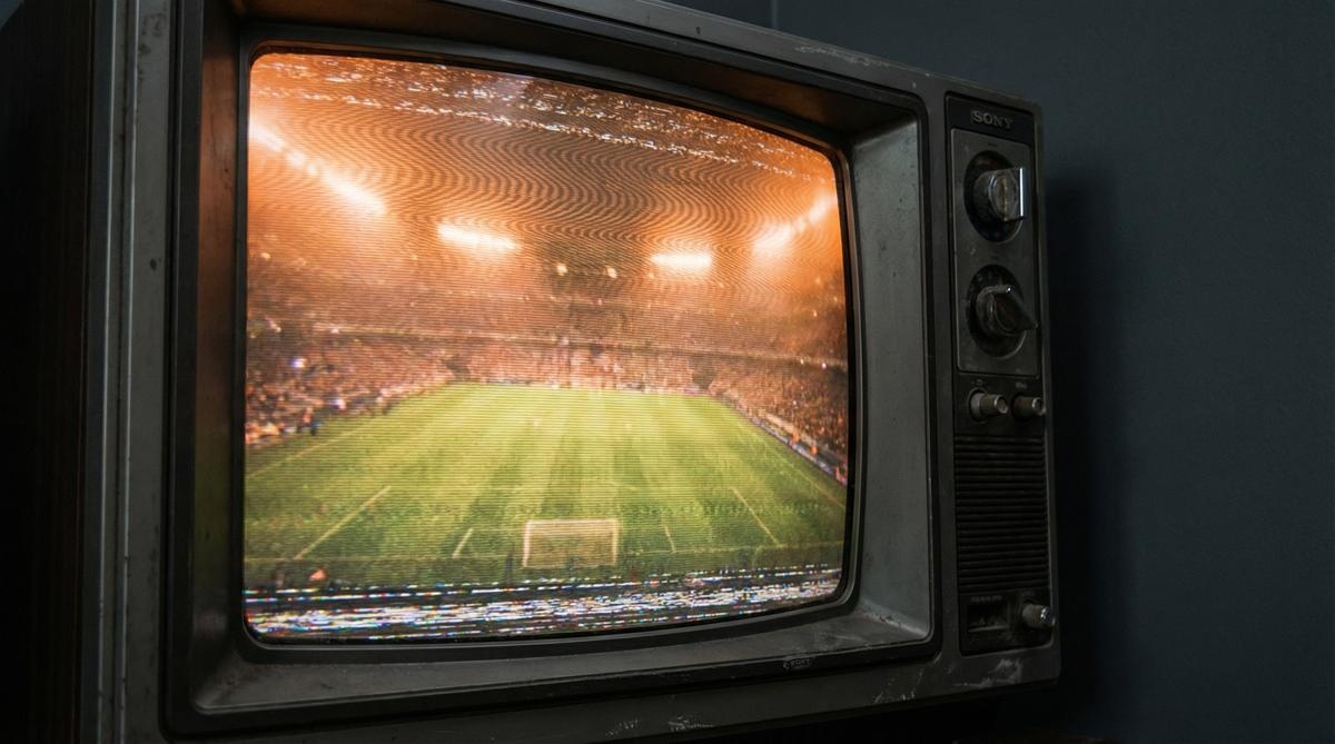 复古电视框架内的足球场画面 - im电竞